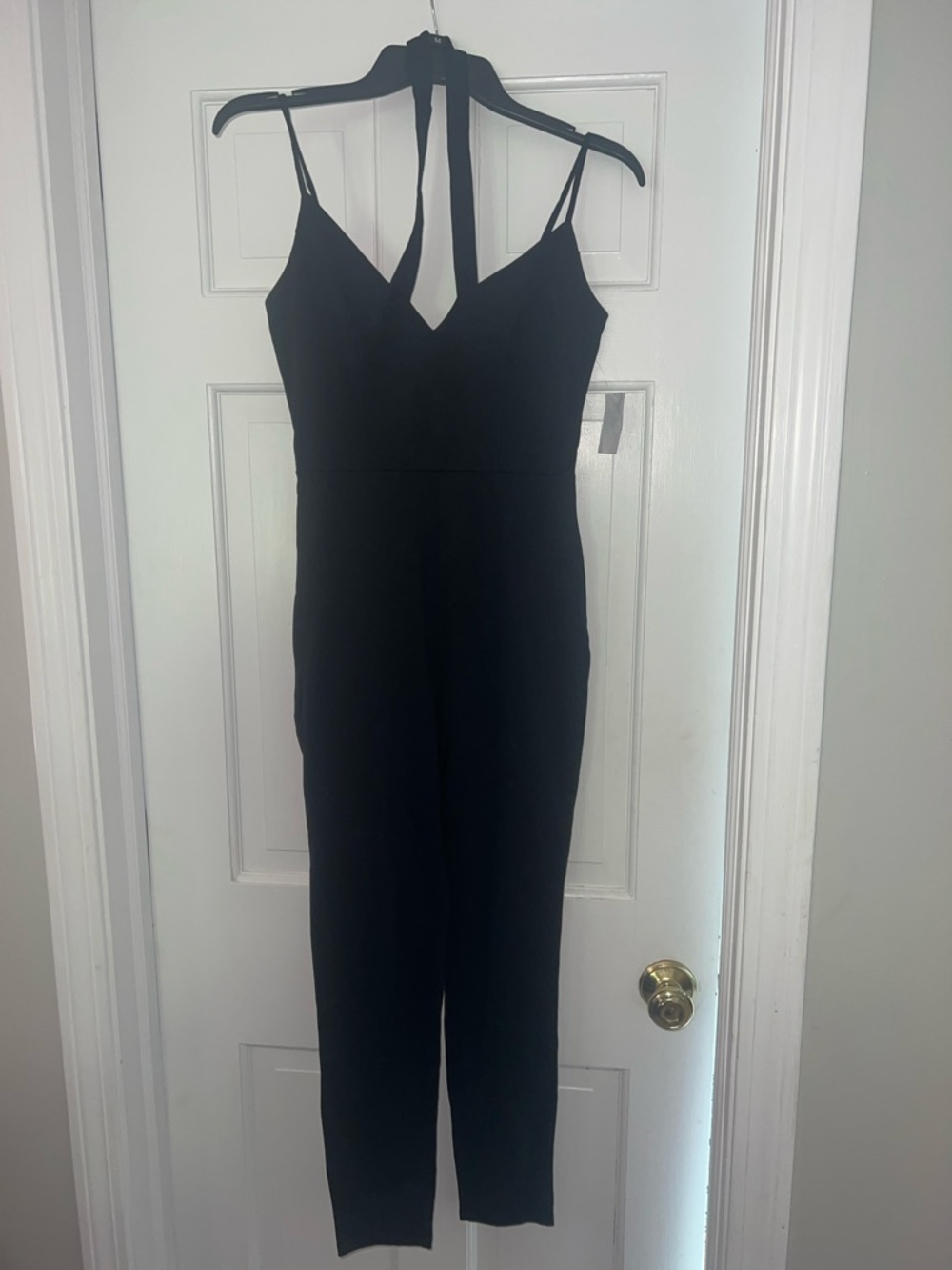 Charlotte Russe Black V-Neck Halter Tie Jumpsuit
